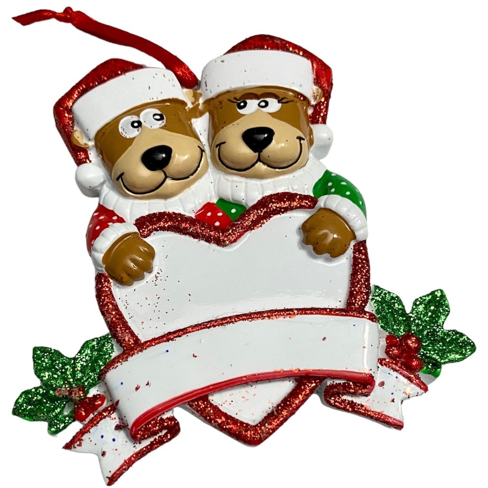 Couples Christmas Ornament Reindeers Heart with Glitter Personalizable Like New